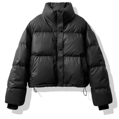 Winter Warme Dicke Parkas Frauen Neue Mode Lose Ernte Jacke Weibliche Schwarz Baumwolle Gepolsterte PU Leder Elegante Zipper Mantel Y2K Tops