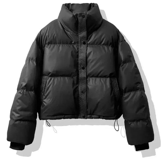 Winter Warme Dicke Parkas Frauen Neue Mode Lose Ernte Jacke Weibliche Schwarz Baumwolle Gepolsterte PU Leder Elegante Zipper Mantel Y2K Tops