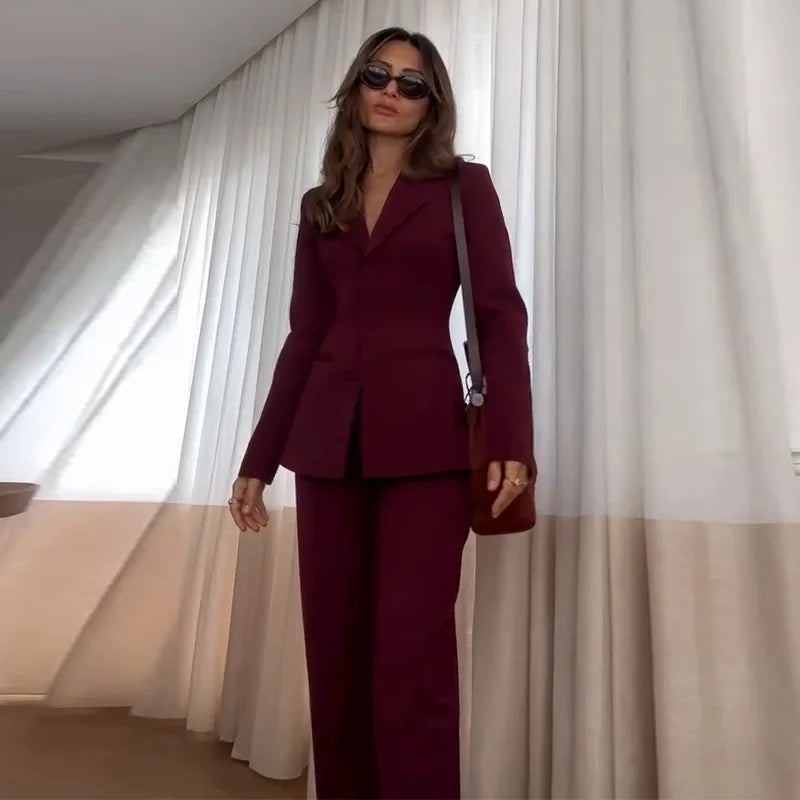 Women Fall Business Pant Suit Long Sleeve Formal 2 Piece Blazer Set Casual Office Work Slim Corset Outfits 2025.