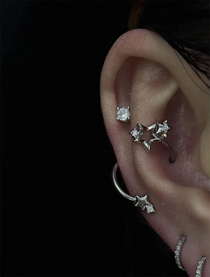 1PCS Star Surround Planet Spiral 316L Stainless Steel Ear Bone Nail for Women New Fashion Silver Color Earrings Accessories.