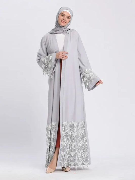 Ramadan Eid Gray Kimono Abaya Damen Dubai Islam Women Muslim Modest Dresses Kebaya Kaftan Robe Musulmane Caftan Marocain Femme.