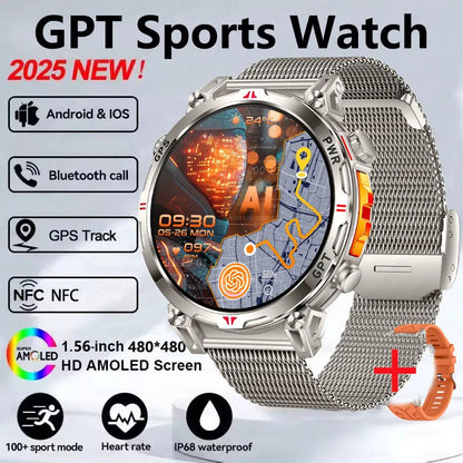 2025 GPS Sports Smart Watch GPT AMOLED 1.56 inch 488 * 488 Heart Rate Blood Oxygen Blood Pressure Monitoring 3ATM Smartwatches