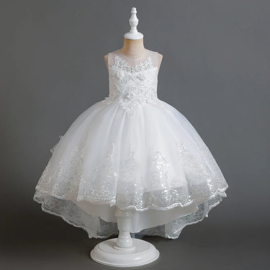 Herbst neue Kinder kleid Prinzessin Kleid Hochzeit Brautjungfer Hochzeits kleid flauschiges Kleid Spitze Trail bestickte Kinder kleidung