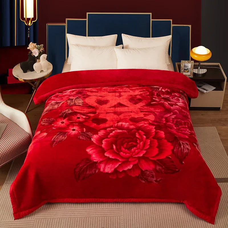 Double Layer Winter Thicken Raschel Plush Weighted Blanket For Bed Warm Heavy Blankets Throw Printed Flowers Fluffy Soft Carpet.