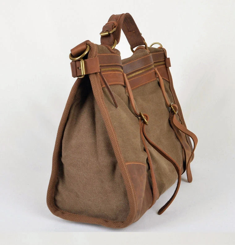 Vintage Retro militär Leinwand + Leder männer reisetaschen gepäck taschen männer wochenende Tasche Übernachtung duffle taschen tote Freizeit M314 #