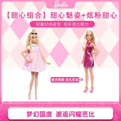 Hot High Quality Barbie Deluxe Style Dolls Pink Dress Outfit Blond Hair Knot Bow Accessories Toys For Girls Sweet Gift In Stock