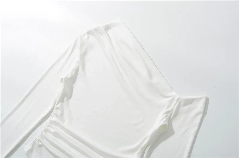 Slim Fit Long Sleeve T-Shirt Irregular Hem Slant Collar Pleated Pure Desirable Sexy Top for Women Fashionable Autumn New Style