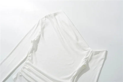 Slim Fit Long Sleeve T-Shirt Irregular Hem Slant Collar Pleated Pure Desirable Sexy Top for Women Fashionable Autumn New Style