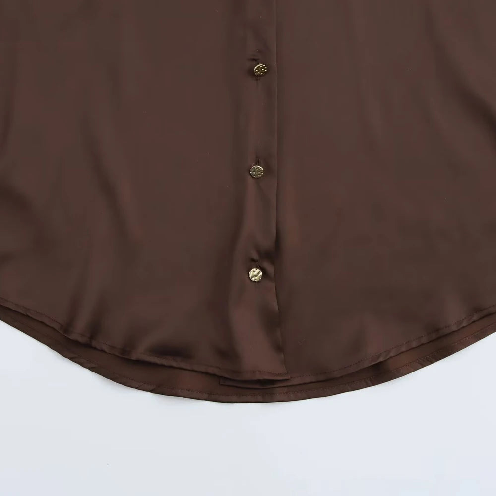 Women's Chic Lapel Collar Blouse Long Sleeve Button-Up Fashion Flowing Top Elegant Female Shirt Office.