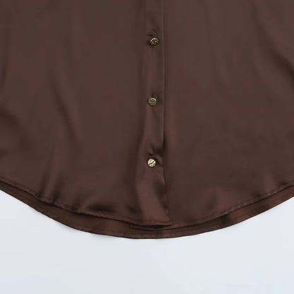 Women's Chic Lapel Collar Blouse Long Sleeve Button-Up Fashion Flowing Top Elegant Female Shirt Office.