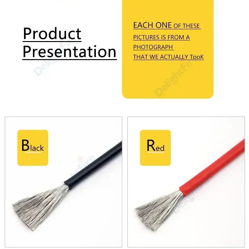 Heat Resistant Silicone Cable Solar Panel Electrical Wire Red Black 24 22 20 18 16 14 12 10 8 6 4 awg gauge for Car Auto Battery.