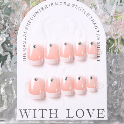 24pcs(+Tools) Pearl Bow Nude Pink Press On Nails White French Fingertips Almond Full Cover Fasle Nails New Year Nail Accessories.