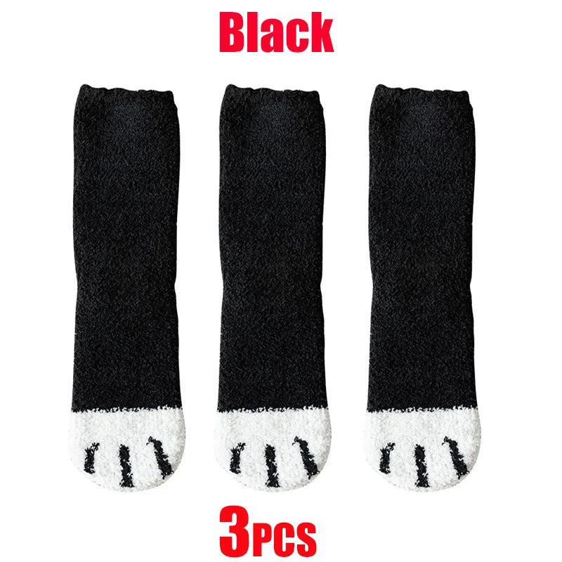 Women Socks Winter Warm Fluffy Socks Cute Animal Claw Cat Paw Footprint Fuzzy Socks Thicken Coral Fleece Home Floor Sleep Socks