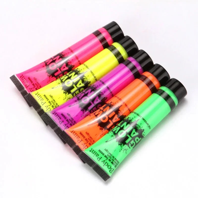 5 pcs Body Art Paint Neon Fluorescent Party Festival Halloween Cosplay Makeup Kids Face Paint UV Glow Painting.