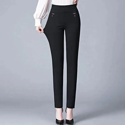 Büro Dame Feste Big Size 6XL Alle-spiel Bleistift Hosen Frühling Herbst Mode Frauen Elastische Hohe Taille Taschen Gerade hosen