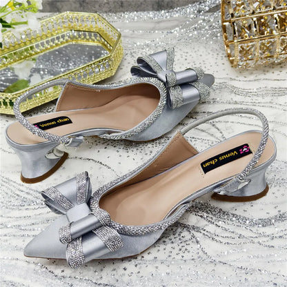 New Arrival Elegant African Party High-heeled Shoes Chain Decoration Trendy Women's Sandals Nigerian Women Wedding Pumps