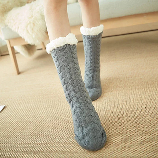 Womens Fuzzy Thermal Sock Plush Grip Hemp Winter Soft Female Home Indoor Warm Bedroom Non slip fluffy Thick Slipper Floor Sock.