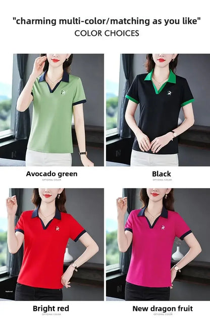 Women's Slim Fit Polo Shirt Short Sleeve T-Shirt Casual Sporty Loose Fashionable Summer Top Turn-down Collar Comfortable.