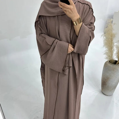 Muslim Abaya3 Pieces Dress for Women Arab Plain Hijab Ramadan Islamic