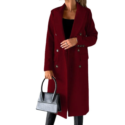 Damen-Mantel aus Wollmischung, langärmelig, zweireihig, Jacken, Mantel mit Tasche, warmer Winter-Trenchcoat, Oberbekleidung