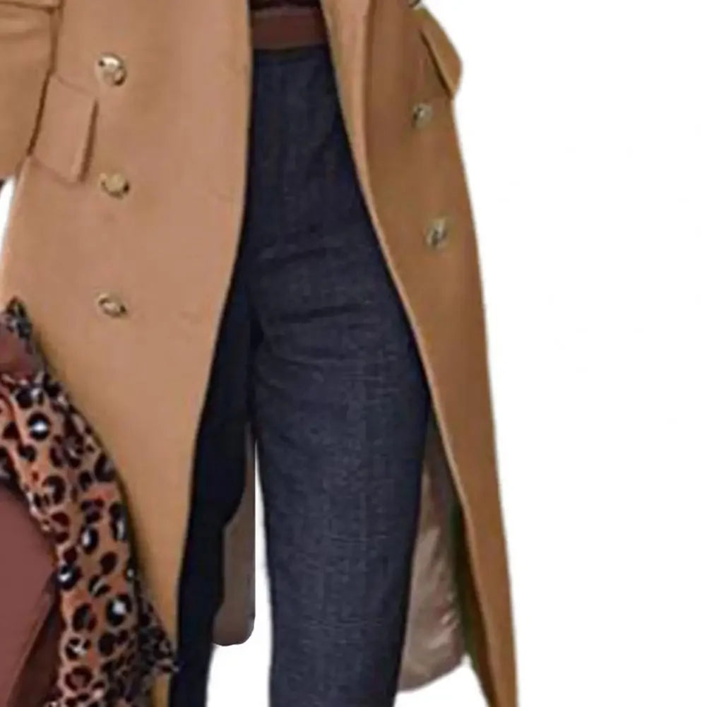 2025 Herbst Zweireiher Revers Lange Wollmäntel Elegante Slim Fit Taschen Lange Ärmel Mantel Damen Straße Oberbekleidung.