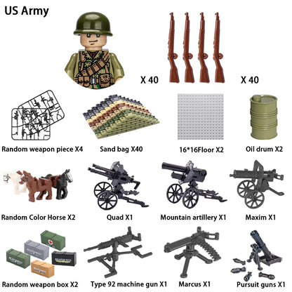 WWII Infantry Military Soldier War National Army Mini Gun Weapon Models Building Blocks Building Blocks Toys for Kids