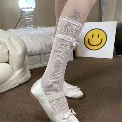 LOTDOOTN Y2K Tights Silver Star Print Pantyhose Women Girl Japanese Mesh Transparent Pantyhose Bow Star Tights Stockings Lolita.