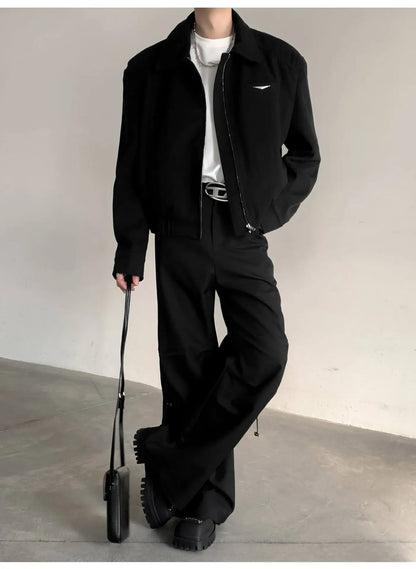 Short Jacket Men's Autumn Winter Handsome American Shoulder Pad Coat High-end Lapel Baseball Uniform.