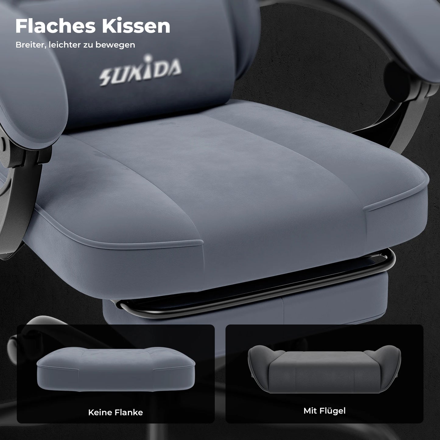 SUKIDA Gaming-Stuhl mit Fußstütze, PC-Stuhl im Racing-Stuhl-Design, ergonomischer Bürostuhl, verstellbar mit Lordosenstütze