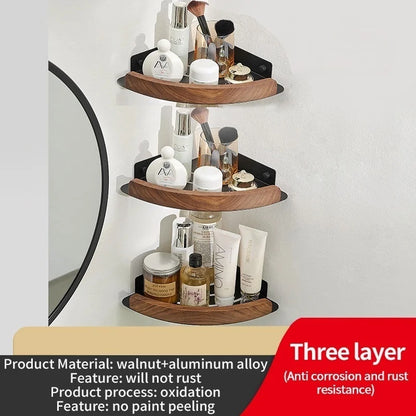 Badezimmer-Aufbewahrungsregal aus Holz und Aluminium, Aufbewahrungsregal für Badezimmer, perforationsfrei, Wandbehang, Waschtisch, WC, dreieckiges Eckregal