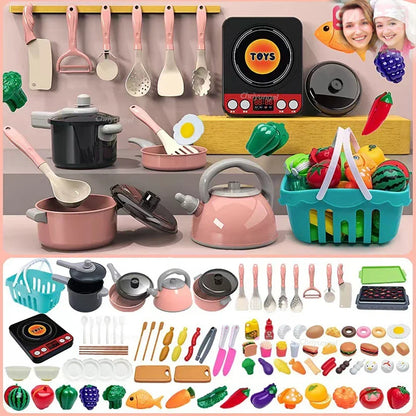 Kids Kitchen Toys Set 92/69/59 PCS Play Kitchen Accessories Kit with Play Pots Pretend Food Cooking Toy Toddler Girls Boy Gift.