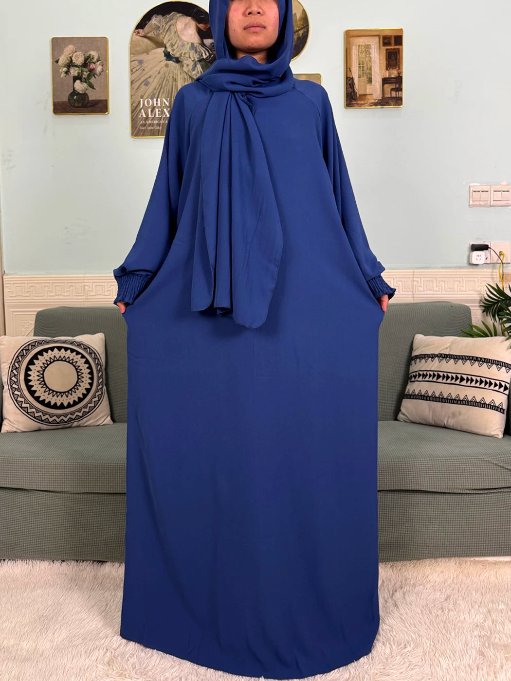 Muslim Abaya Ramadan 2025 For Women Pure Cotton Loose Prayer Femme Robe Elastic Cuffs African Dress With Connected Hijabs Scarf
