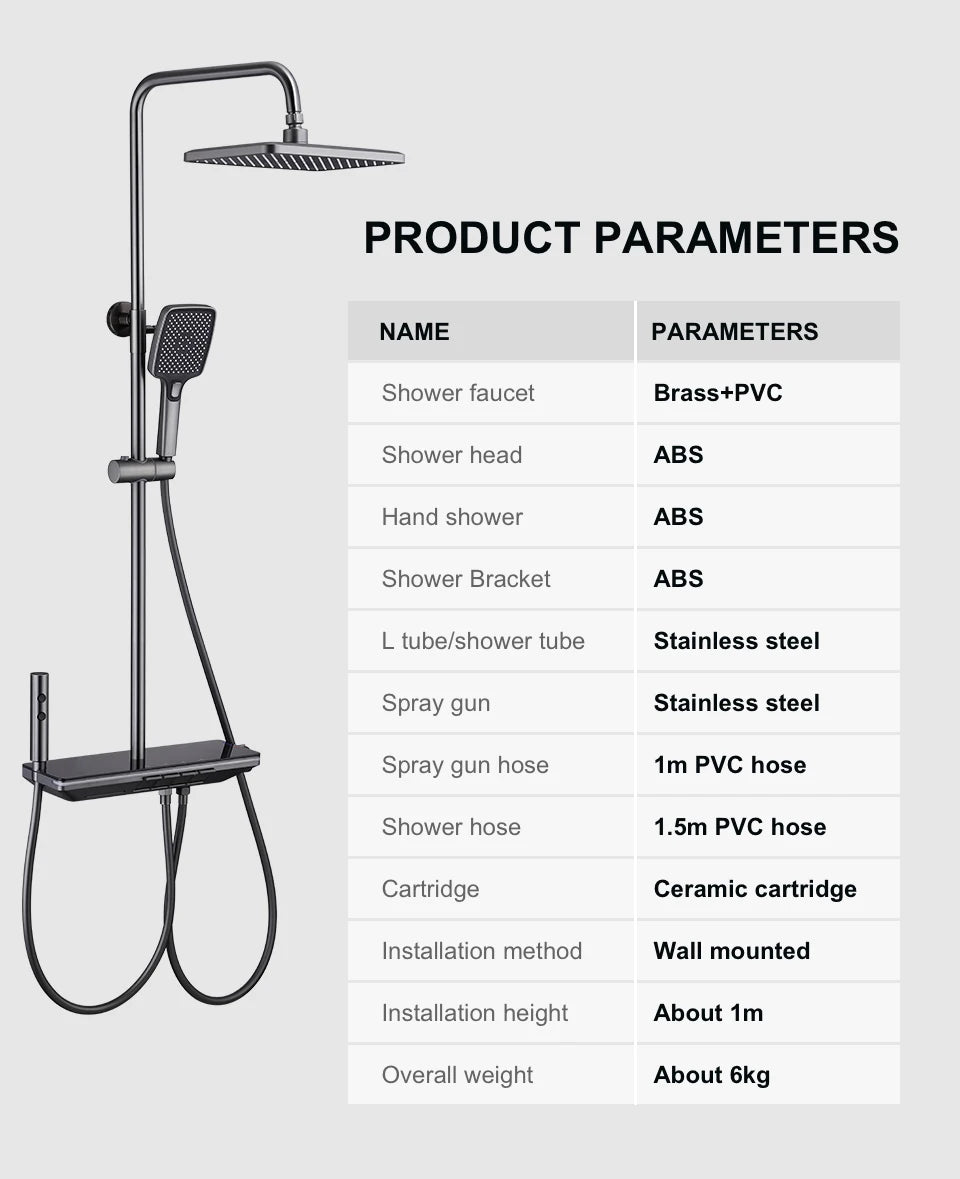 VGX LED Digital Shower System Modern Bathroom Temperature Display Shower Faucet Set Rainlfall Bathroom Mixer Bidet Shower Set