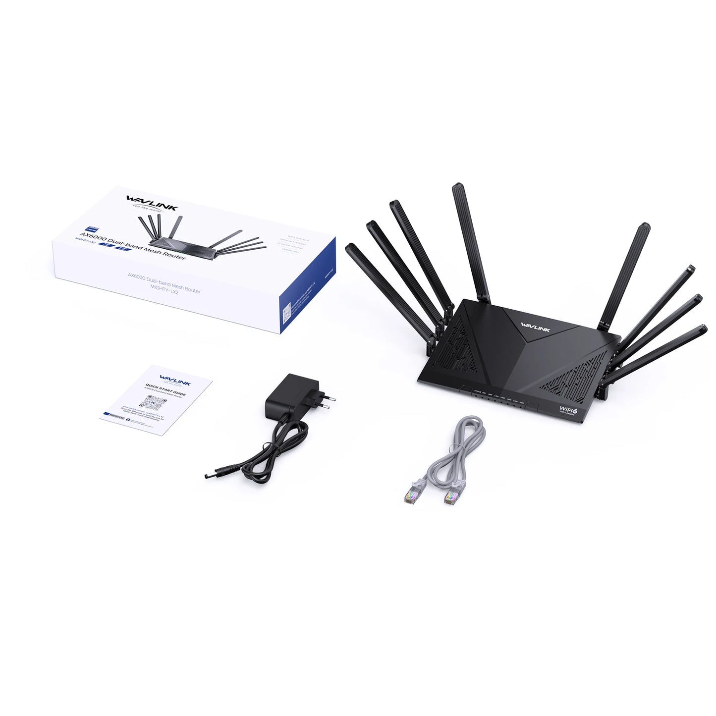 WAVLINK WiFi 6 Gigabit Router AX6000 Dual-Band 5GHz 2.4GHz Wireless Mesh Router 2500Mbps WAN/LAN with 8x5dBi High Gain Antennas