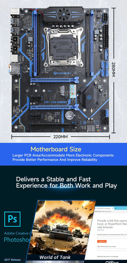 HUANANZHI X99 CD4 Motherboard Support LGA 2011-3 Intel Xeon E5 V3 V4 DDR4 RECC NON-ECC Memory with TPM 2.0 for Desktop Computer.