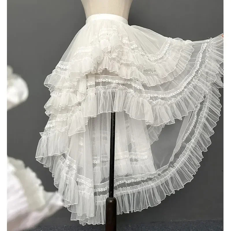 Gothic Lolita Layered Underskirt Sweet Princess Mesh High Low Ruffled Skirt for Women.