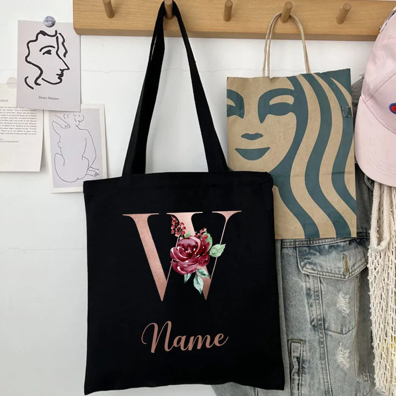 Custom Name Handbag Travel Storage Shoulder Bag Simple Tote Bags Birthday Customize Wedding Bridesmaid Gift Canvas Tote Bag.