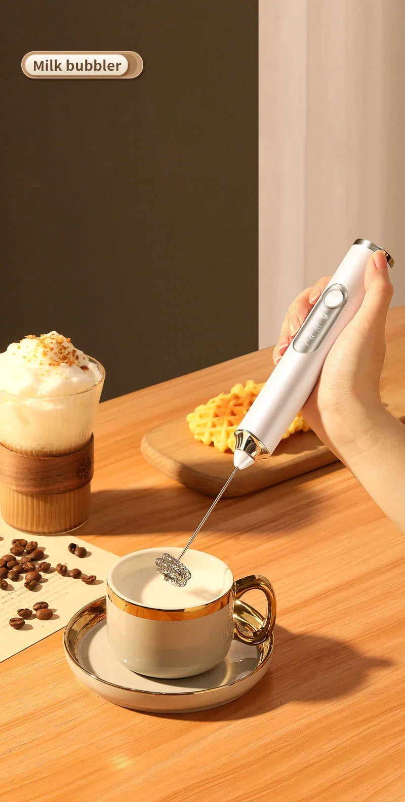 High Quality Electric Milk Frother Foam Maker Handheld USB Rechargeable Foamer High Speeds Drink Mixer Coffee Frothing Wand.