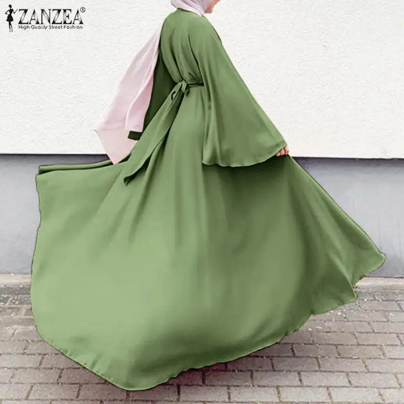 Frauen Lerisure Muslimischen Lange Kleid Übergroßen Vestidos ZANZEA 2023 Sommer Frühling Flare Ärmeln Soild Weibliche Türkische Robe Abaya.