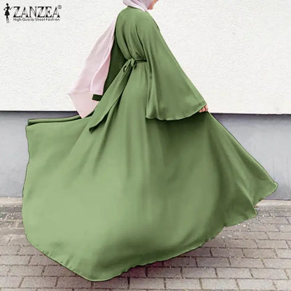 Frauen Lerisure Muslimischen Lange Kleid Übergroßen Vestidos ZANZEA 2023 Sommer Frühling Flare Ärmeln Soild Weibliche Türkische Robe Abaya.