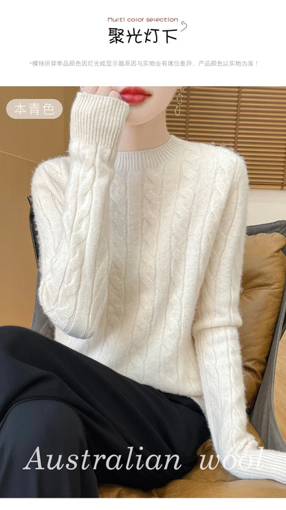 Frauen 100% Merino Wolle Verdickung Pullover Oansatz Gestrickte Twisted Pullover Herbst Winter Kaschmir Langarm Kleidung Basis Tops