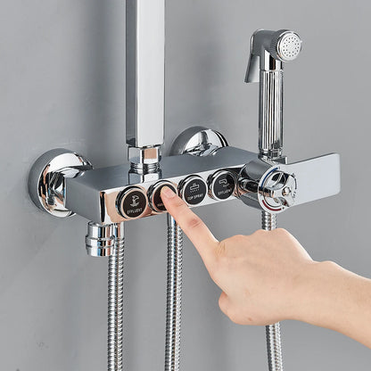 Black Thermostatic Shower Faucet Set For Bathroom Smart Display Hot Cold Water Mixer Tap Wall Mounted Rainfall System With Bidet