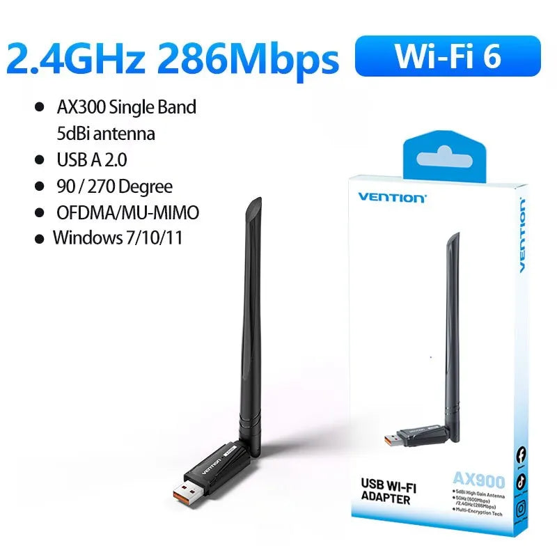 Vention New USB WiFi 6 Adapter 5G/2.4G 600Mbps Wireless WiFi Receiver Antenna Network Card Dongle LAN for Laptop PC Win 10/11
