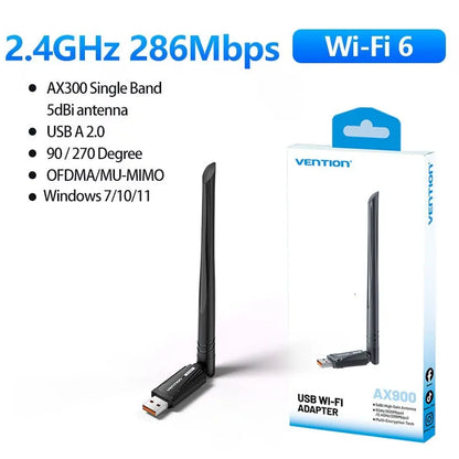 Vention New USB WiFi 6 Adapter 5G/2.4G 600Mbps Wireless WiFi Receiver Antenna Network Card Dongle LAN for Laptop PC Win 10/11