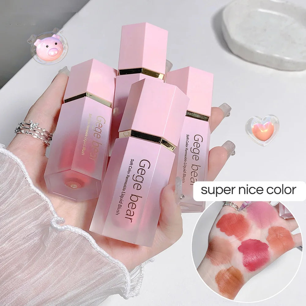 Gege Bear Liquid Blush Cream 6 Colors Smooth Velvet Matte Pink Blusher Natural Easy To Smudge.