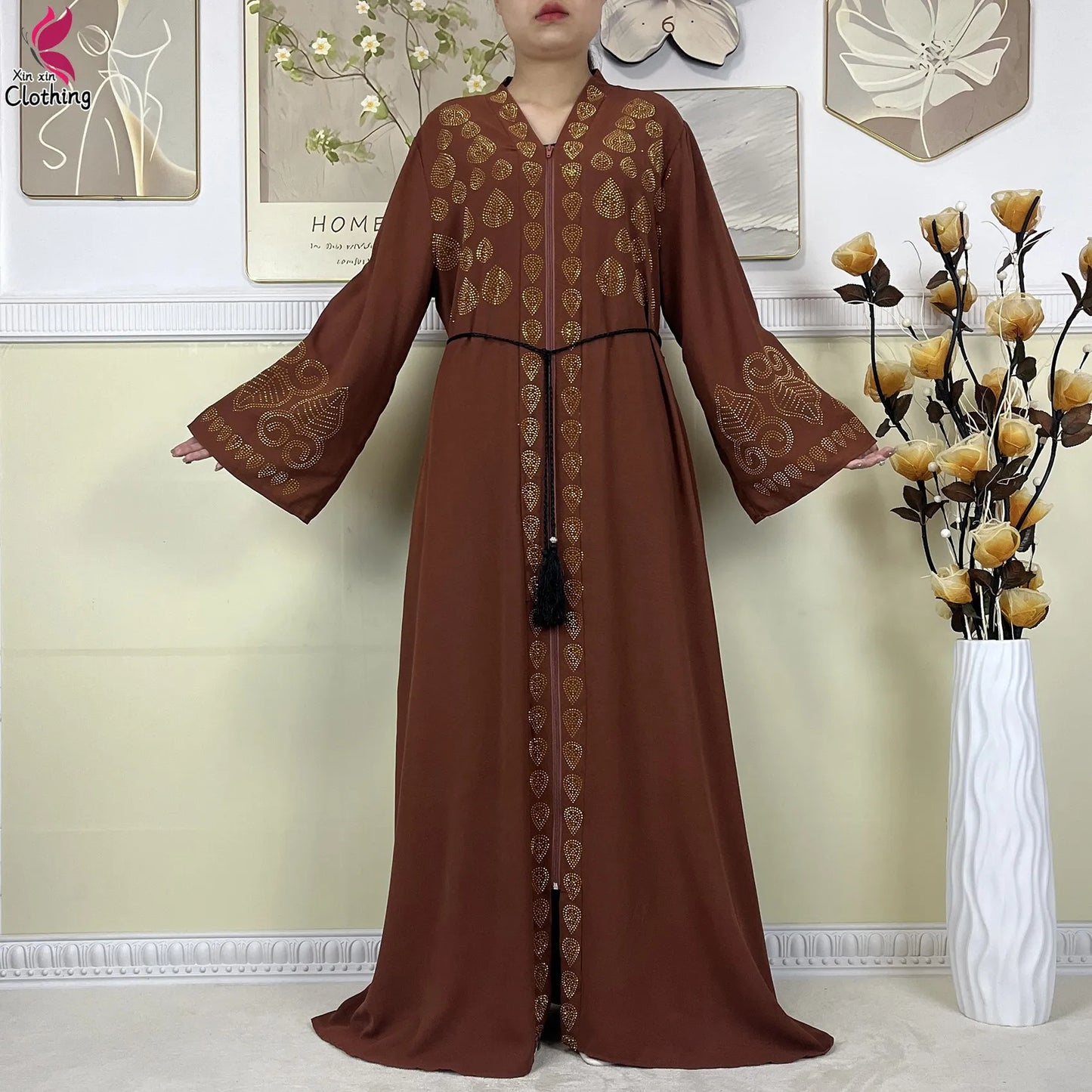 New Style Women Muslim Dress Chiffon Open Abaya 2024 Dubai Women Elegant Dress Islamic Clothing Zipper Cardigan Abaya With Scarf