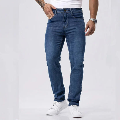 Spring Autumn Business Men Jeans Casual Straight Stretch Fashion Classic Black Sky Blue Grey Work Denim Trousers Brand Clothing.