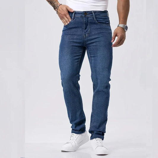 Spring Autumn Business Men Jeans Casual Straight Stretch Fashion Classic Black Sky Blue Grey Work Denim Trousers Brand Clothing.