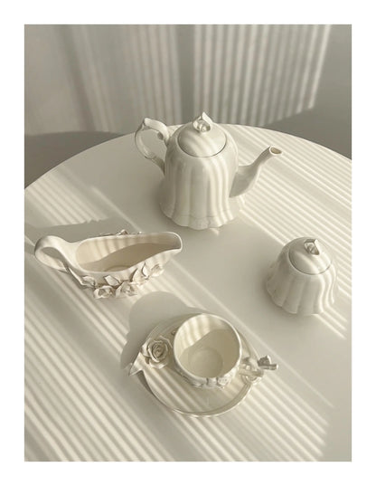 Vintage relief ceramic coffee set, hand-squeezed camellia afternoon tea set, tissue box, creative gift..