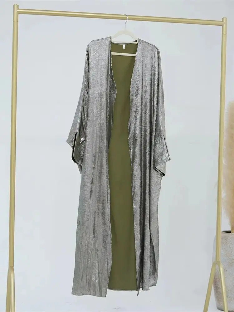 Ramadan Eid Shiny Satin Open Kimono Abaya Damen Dubai Luxury Muslim Kebaya Abayas For Women Kaftan Dress Islamic Clothing Femme.